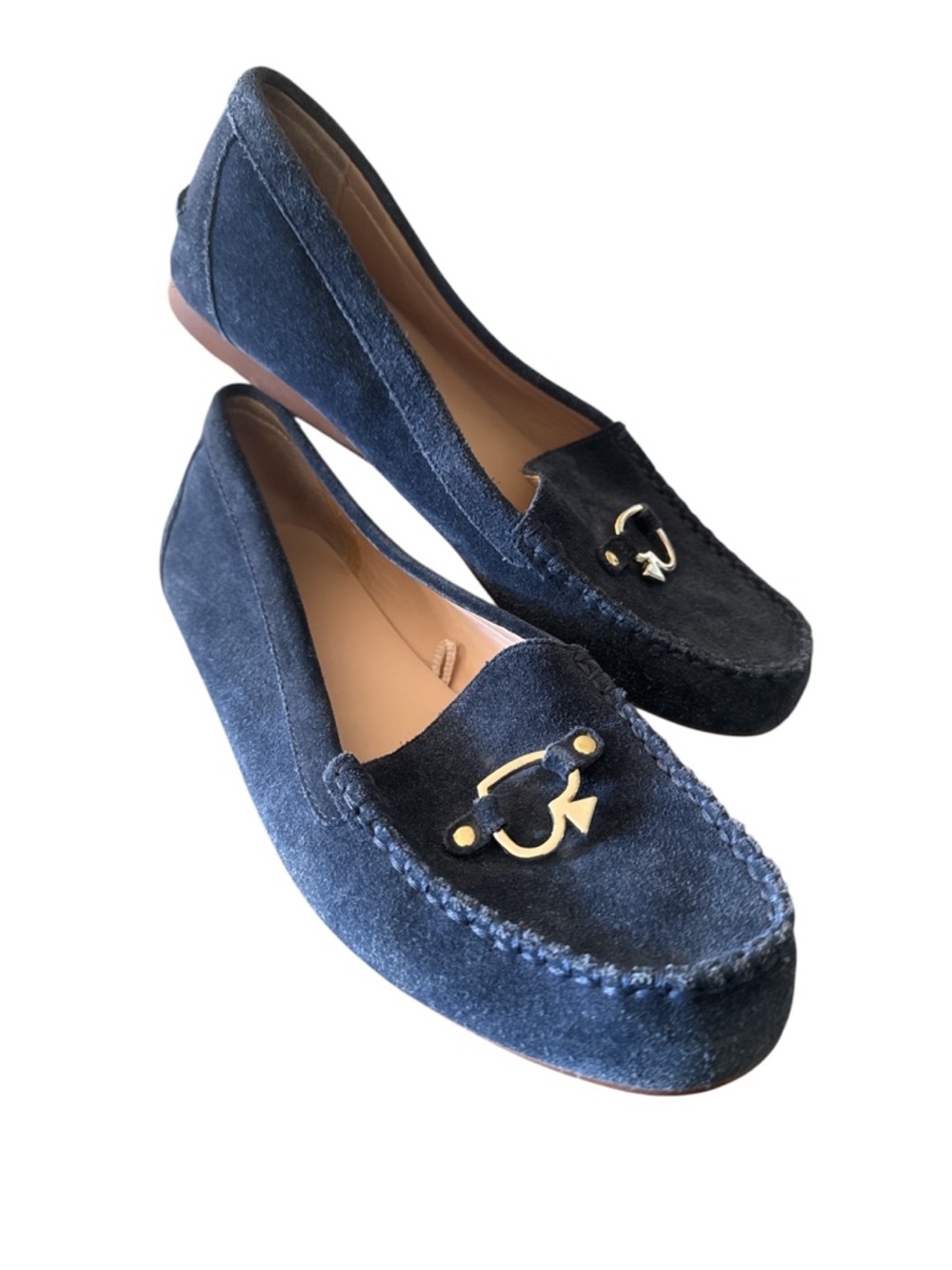SOLD‼️ kate spade Navy Suede Moccasins with Gold Hardware